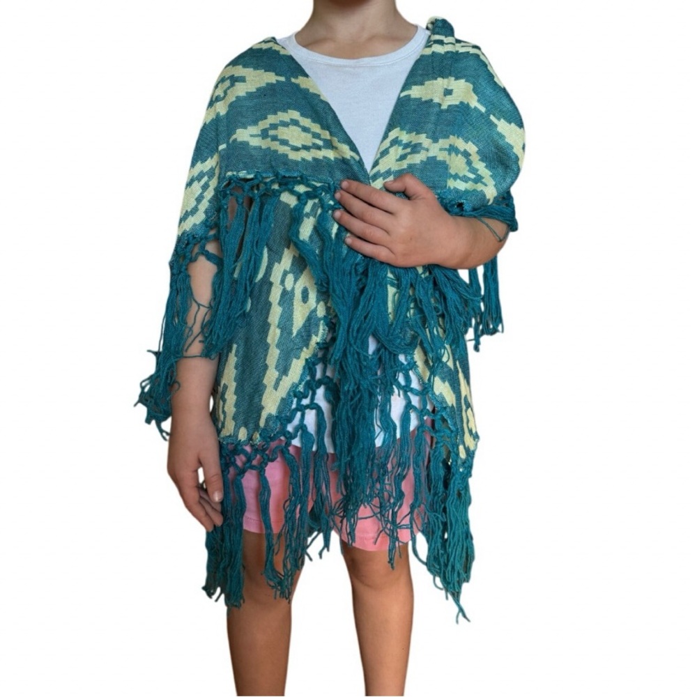 NWT Girls Bohemian Aztec Vest Teal and Light Green w Fringe size 3t Raj